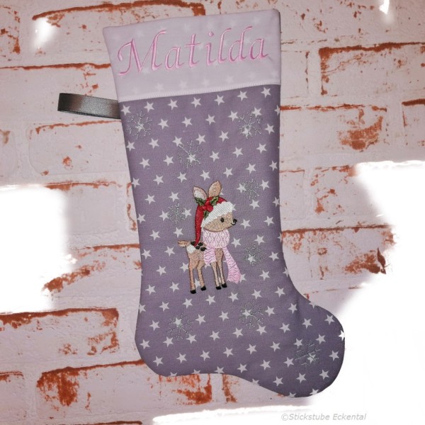 Nikolausstiefel Rentier Stofffarbe altrosa Name grau